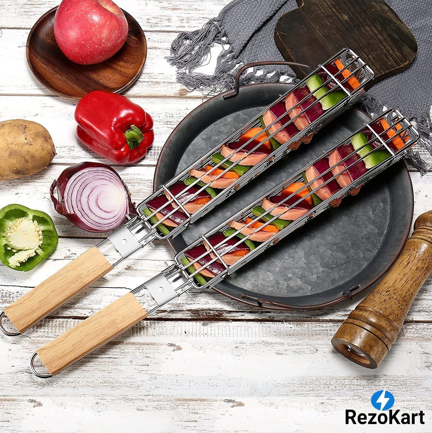 Evercrafty BBQ Kabob Grill Basket (Set of 2)