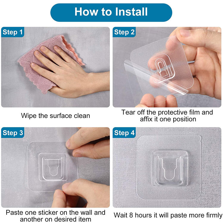 Self Adhesive Wall Hooks Hanger, Strong & Transparent For Kitchen Bathroom ( Pack of 10 pairs )