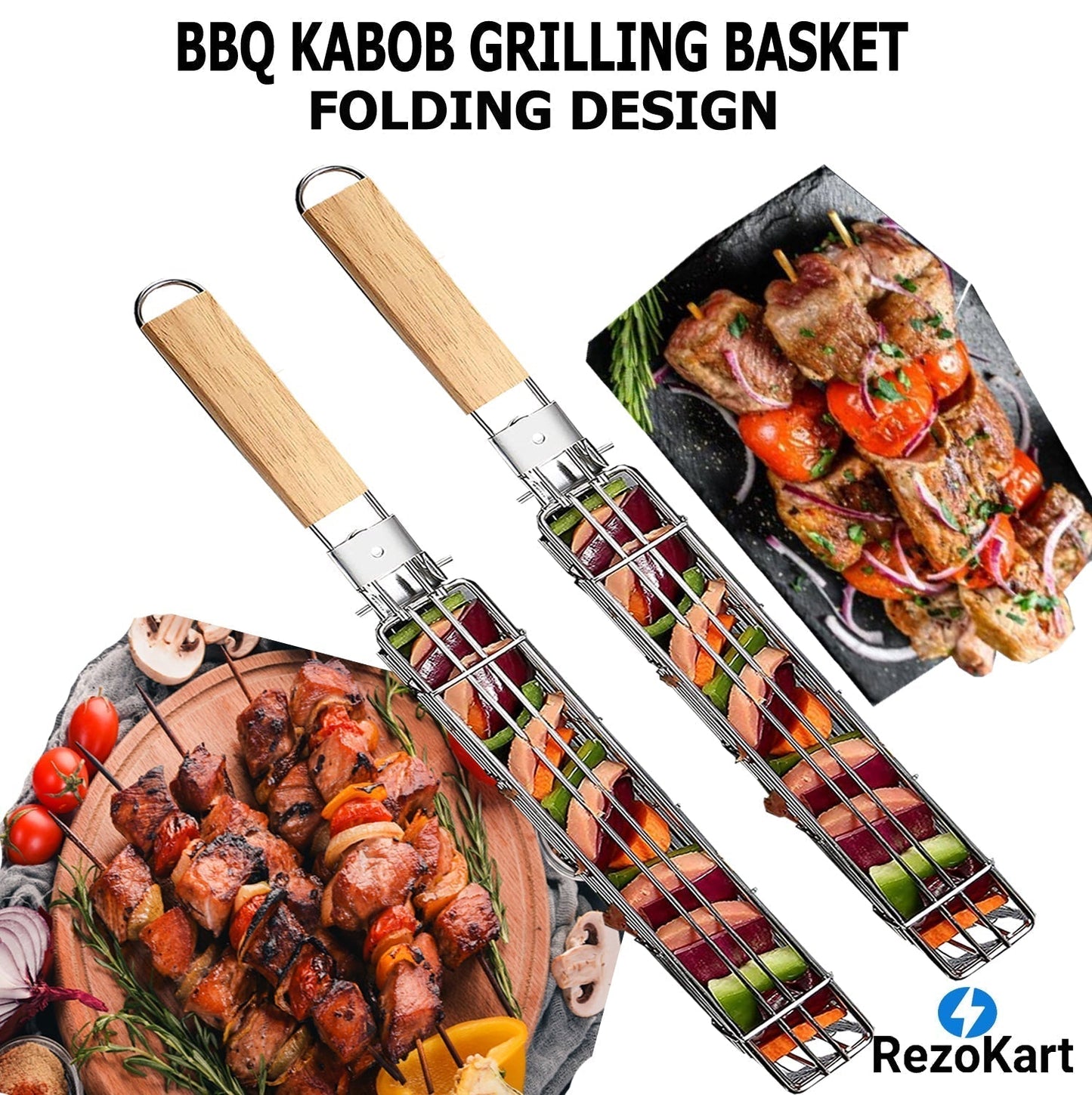 Evercrafty BBQ Kabob Grill Basket (Set of 2)