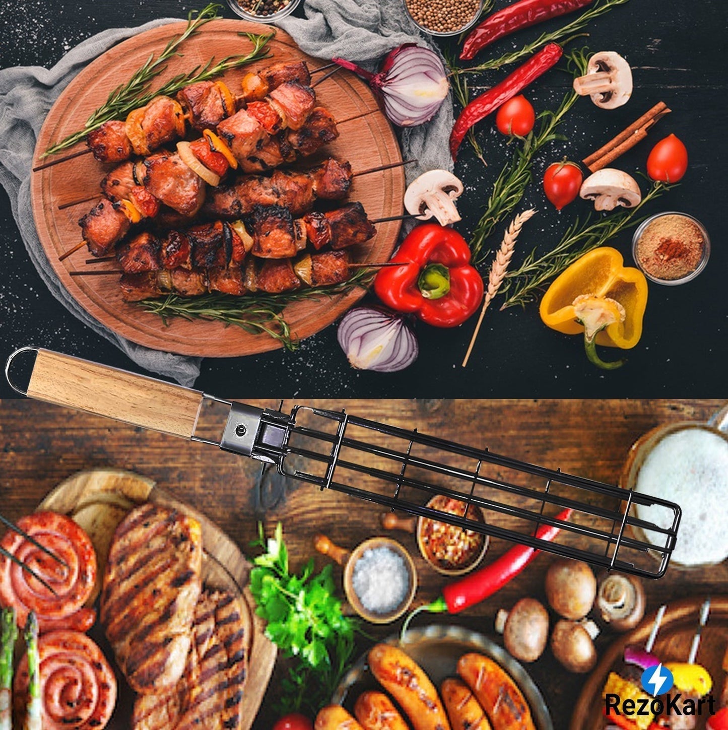 Evercrafty BBQ Kabob Grill Basket (Set of 2)
