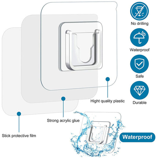 Self Adhesive Wall Hooks Hanger, Strong & Transparent For Kitchen Bathroom ( Pack of 10 pairs )